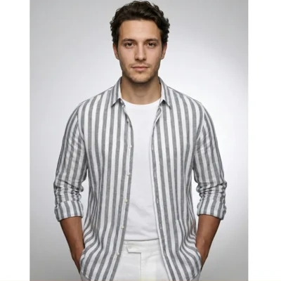 Striped Print Shirt Casual Loose Long-sleeved Shirt Men's Clothing