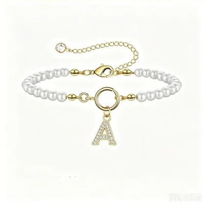 New Fashion Toggle Clasp Initial Bracelet Women A-Z Letter Pendant 6mm Pearl Bracelet For Women Jewelry Gift