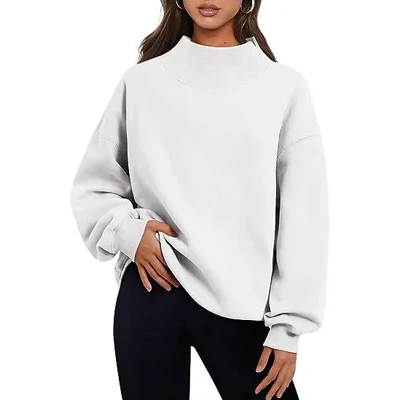 Pullover Sweatshirt Solid Color Loose Tops Round Neck Hoodie Women Thick Clothing