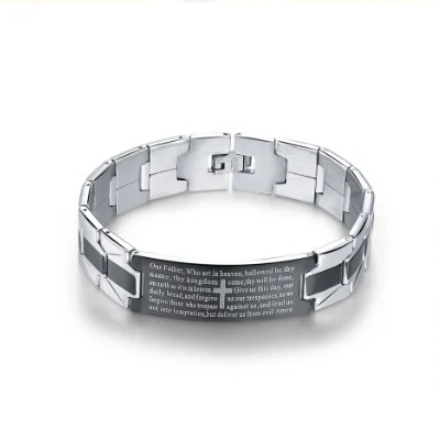 Men's Cross Bible Black Stainless Steel Bracelet