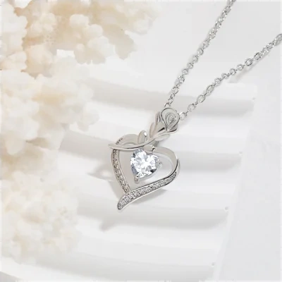 Rose Heart-shaped Necklace With Rhinestones Fashion Everlasting Flower Love Necklace For Women Valentine's Day Gift