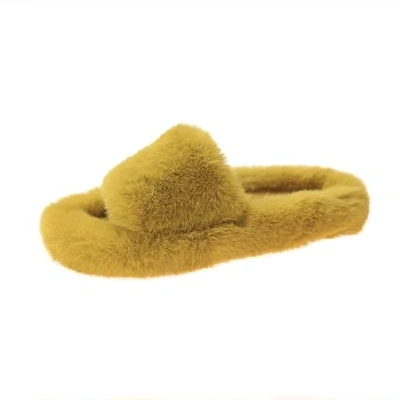 Ladies Fur Slippers Light Board Solid Color Home Shoes Women Shoes