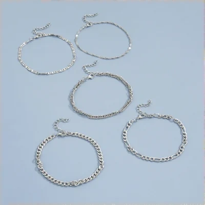 Simple Graceful Metal Chain Retro Creative Snake Chain Anklet Five-piece Set