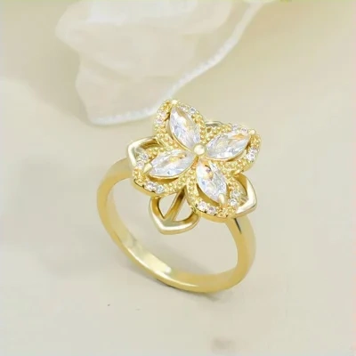 Rotatable Titanium Steel Four-petal Flower Necklace Female Inlaid Zircon Ring Earrings
