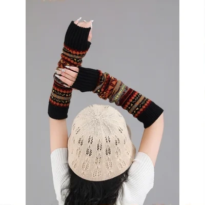 Boho Short Knit Fingerless Thermal Gloves Arm Warmer For Girls Women
