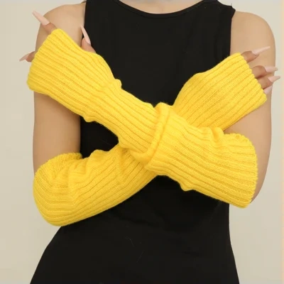 Girls Women 50cm Solid Color Warm Knit Gloves Arm Warmer For Party Daily