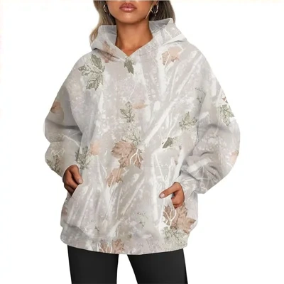 Women's Camouflage Hoodie Maple Leaf Print Oversized Sports Hoodie