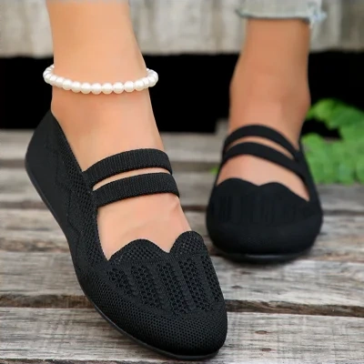 Casual Mesh Flats Women's Low-cut Round Toe Slip-on Knit Shoes