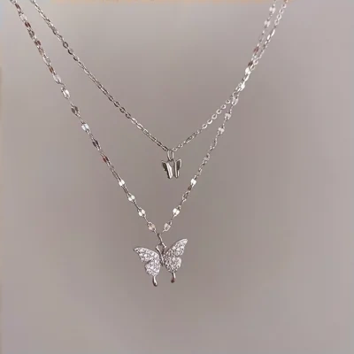 Fashion Jewelry Double Butterfly Necklace Gold Plated Butterfly Pendant Engagement Necklaces For Women Animal Jewelry Anniversary Gift