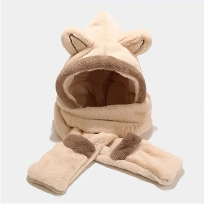 Thick Plush One Piece Cat Ear Protection Hat