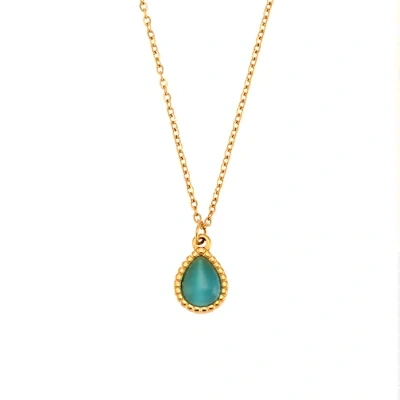 European And American Ins Fashion Minimalistic Water Drops Opal Earrings Stainless Steel Plated Necklace