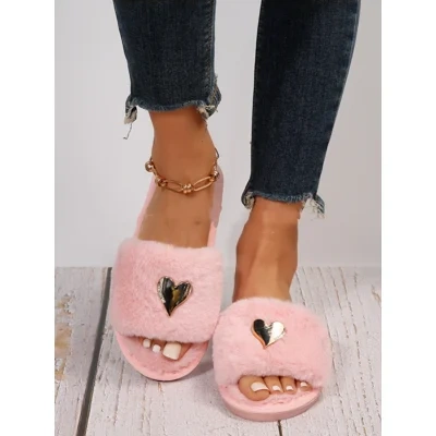 Fluffy Slipper Fall Winter Warm Home Fur Furry Slippers Women Plush Shoes Indoor House Fuzzy Flip Flops Female Padded Fleece Living Bedroom