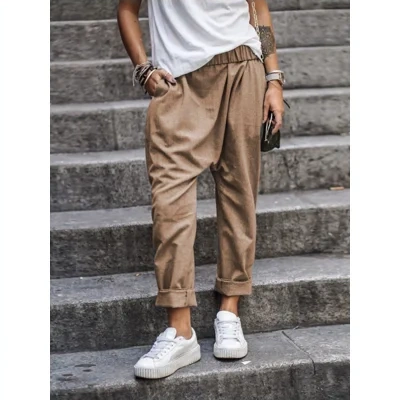 Women's Casual Pants With Pockets Elastic High Waist Harem Trousers Fashion Streetwear Clothing
