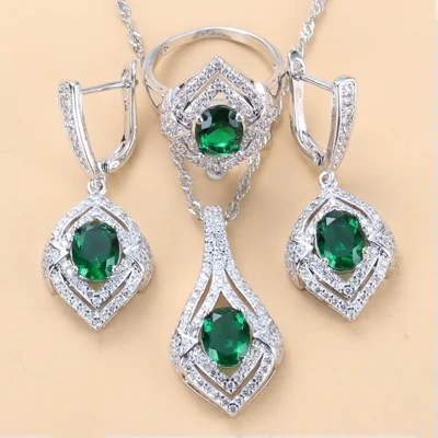 Gem-inlaid Pendant Earrings Necklace Ring Ladies Three-piece Set