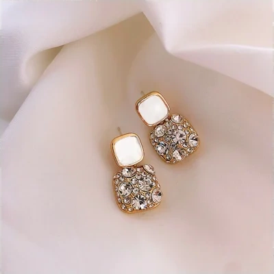 Rhinestone Cube Earrings Ins Fashion Temperament Geometric Earrings