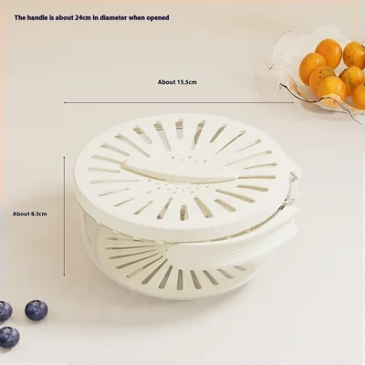 Fruit Drain Basket With Lid Vegetable Washing Bowl Foldable Handle Cleaning Colander Plastic Refrigerator Crisper Kitchen Box Kitchen Gadgets