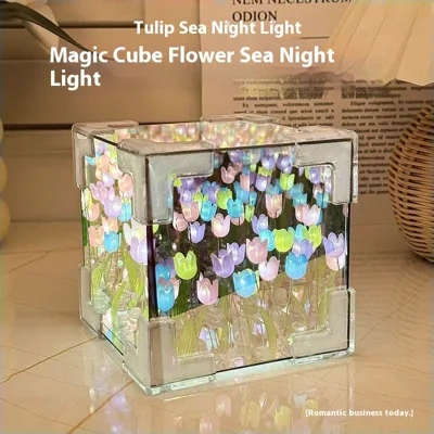 Handmade DIY Tulip Flower Small Night Light Romantic Gift For Girlfriend Mirror Lamp DIY Material Pack Atomsphere Decoration Home Decor