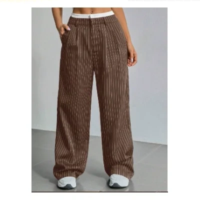 Stripe Printed Trousers Fashion High Waist Straight Leg Pants With Pocket Zipper Casual Suit Pants For Women