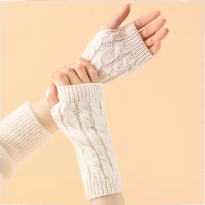 Hot Sale Women's Long Fingerless Knitted Gloves Fashion Soft Arm Warmers Sleeve With Thumb Hole For Daily Party Use