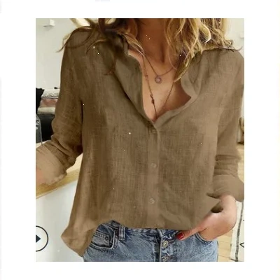 Loose Button Lapel Cardigan Top Long Sleeve Shirt Womens Blouses