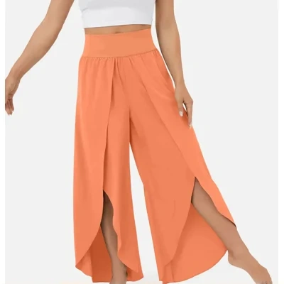 Loose Split Yoga Pants Summer Elastic High Waist Wide Leg Trousers Women's Fashion Versatile Clothing