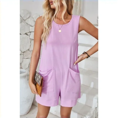 Women Sleeveless Shorts Jumpsuit With Pockets Fashion Beach Pants Summer Clothing