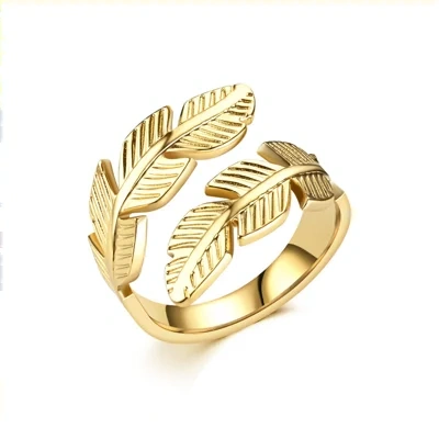 Feather Ring Open Titanium Steel Ring Gold And Silver Color Opening Rings Creative Simple Feather Handmade Party Jewelry Gifts
