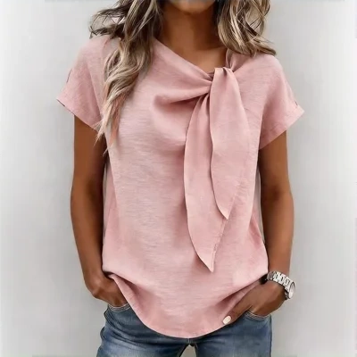Women's Summer Short Sleeve Casual T-Shirt - Cotton Blend Lightweight Everyday Top For Daily Wear