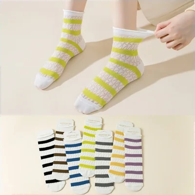 Elastic Kanekalon Striped Bunching Socks Women's Mid-calf Ins Breathable Mesh Loose Confinement Socks