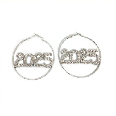 1 Pair Ring Earrings Fashion Full Rhinestone Digital Earrings Copper Material New Year Party Jewelry Accessories