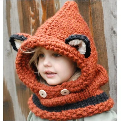 Children's wool knit hat hand-knitted warm earmuffs cape caps for men and women