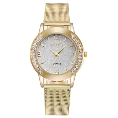 Golden Mesh Belt Men's And Women's Alloy Electronic Watch