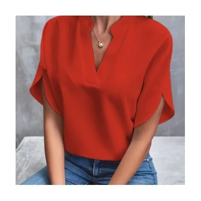 Summer Short-sleeved Chiffon Shirt New V-neck Shirt Women's Casual Versatile Clothing