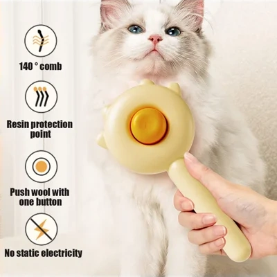 Pet Hair Cleaner Brush Cat Grooming Brush With Release Button Pet Hair Cleaner Brush Cat Grooming Brush Long Or Short Hair Cats Dogs Pet Massage