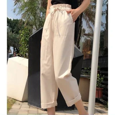 Cotton Cropped Trousers Women Loose Harem Pants casual Pants Thin Section