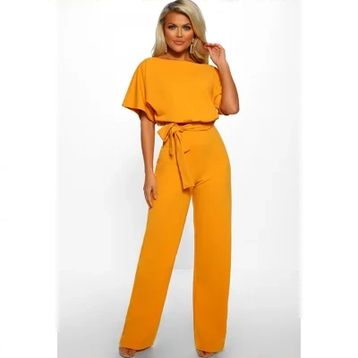 7-color Fashion Lace-up Button Short-sleeved Women's Jumpsuit