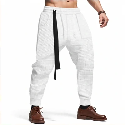 Men's Casual Pants Solid Waffle Male Hip Hop Streetwear Track Pants Joggers Trousers Fashion Harajuku Men Pants