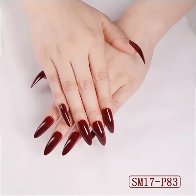 Positive Rred Long Pointed Oval False Nails