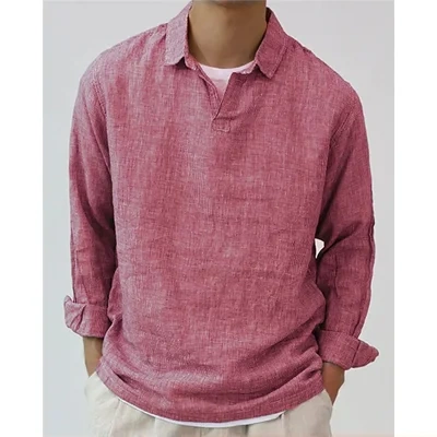 New Fashion Men's Pullover Shirt Solid Color Long Sleeve Lapel Oversize Casual Top Tee Summer Clothing For Men Shirts