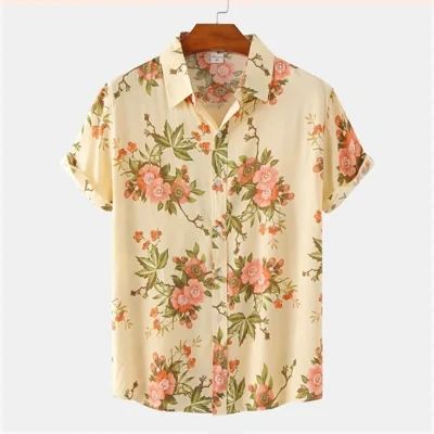 Floral Short Sleeve Printed Shirt Men