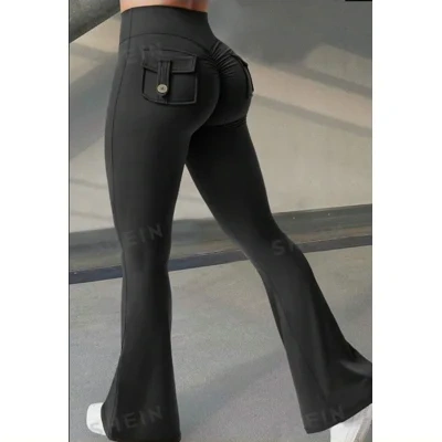 Yoga Fitness Flared Pants With Pockets Ins Fashion Slim High Waist Sports Trousers  Scrunch Butt Booty Workout Lifting Leggings