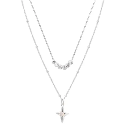 Double Layer Stainless Steel Opal Cross Double-layer Necklace For Women Girls New Trend Neck Chain Rustproof Jewelry Party Gift