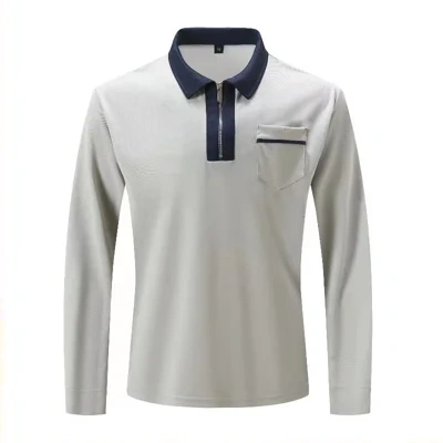 Autumn Mens Long Sleeve Zipper Polo Shirts Casual Lapel Collar Zip Up Henley Shirts Cotton Sports Golf Tennis T-Shirts With Pockets
