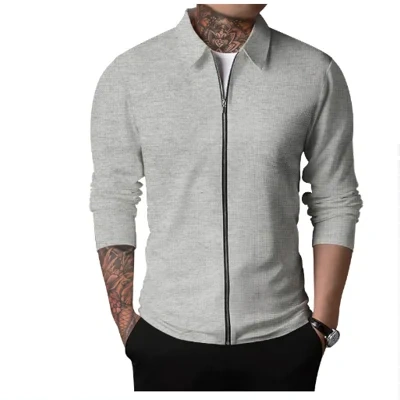 Men's Clothing Waffle Style Zipped Lapel Jacket Outdoor Sports Tops
