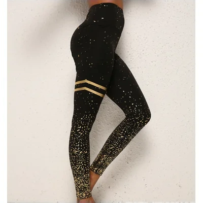 Gold Dot Striped Print Leggings Fitness Butt Lifting Running Sport Gym Yoga Pants For Women High Waist Slimming Legging Tight Trousers