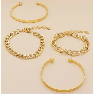 Simple And Smooth C-shaped Hollow Chain Bracelet Set