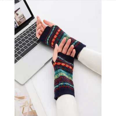 Boho Short Knit Fingerless Thermal Gloves Arm Warmer