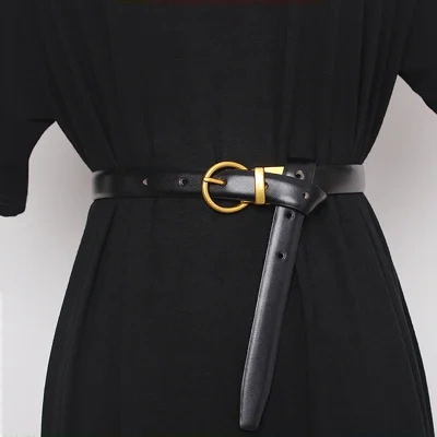 Semi Round Retro Women'S Belt, Women'S Decorative Belt, Double-Sided Cow Leather, Exquisite Versatile Waist Cover And Trousers