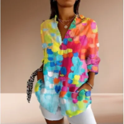 Floral Print Long-sleeved Shirt Women's Casual Button Tops Clothing