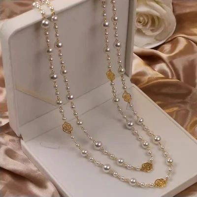 Retro Multi-layer Pearls Necklace Fashion Long Sweater Chain Versatile Accessories For Women